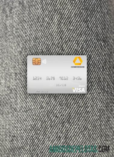 Foto do cartão de débito Visa Commerzbank Visa da Alemanha na frente amostra